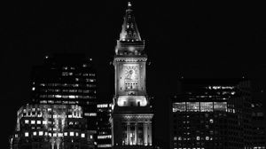 Preview wallpaper buildings, tower, architecture, black and white, black