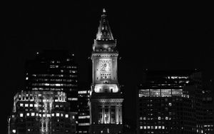 Preview wallpaper buildings, tower, architecture, black and white, black