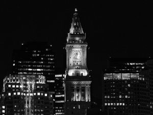 Preview wallpaper buildings, tower, architecture, black and white, black