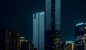 Preview wallpaper buildings, tower, city, night, architecture, dark, backlight