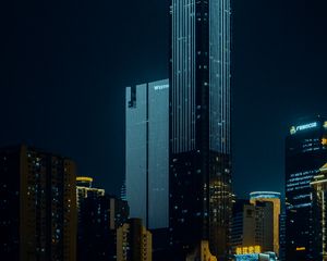 Preview wallpaper buildings, tower, city, night, architecture, dark, backlight