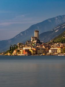 Preview wallpaper buildings, tower, mountains, sea, nature