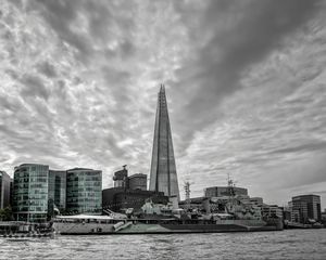 Preview wallpaper buildings, tower, ship, sea, sky