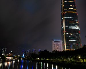 Preview wallpaper buildings, tower, skyscraper, night, city