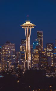 Preview wallpaper buildings, tower, skyscrapers, architecture, night city, seattle, usa