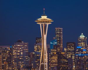 Preview wallpaper buildings, tower, skyscrapers, architecture, night city, seattle, usa