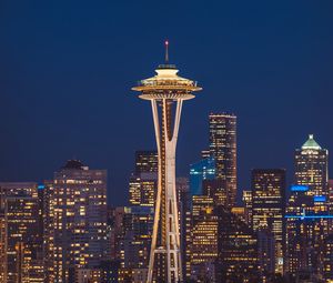 Preview wallpaper buildings, tower, skyscrapers, architecture, night city, seattle, usa