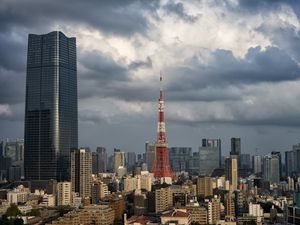 Preview wallpaper buildings, tower, spire, architecture, houses, city