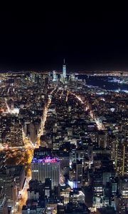 Preview wallpaper buildings, tower, streets, lights, city, night