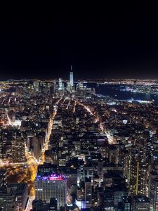 Preview wallpaper buildings, tower, streets, lights, city, night