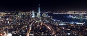 Preview wallpaper buildings, tower, streets, lights, city, night