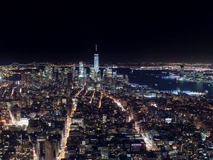 Preview wallpaper buildings, tower, streets, lights, city, night