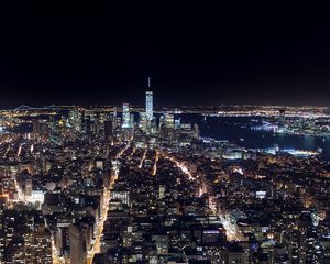 Preview wallpaper buildings, tower, streets, lights, city, night