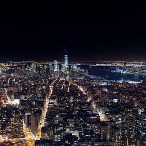 Preview wallpaper buildings, tower, streets, lights, city, night