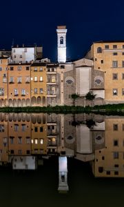 Preview wallpaper buildings, tower, water, reflection, night