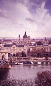 Preview wallpaper buildings, towers, architecture, river, bridge, city