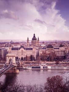 Preview wallpaper buildings, towers, architecture, river, bridge, city