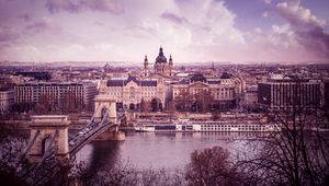 Preview wallpaper buildings, towers, architecture, river, bridge, city