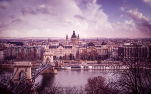 Preview wallpaper buildings, towers, architecture, river, bridge, city