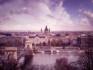 Preview wallpaper buildings, towers, architecture, river, bridge, city