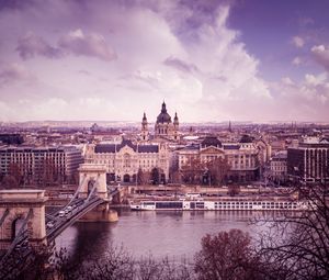 Preview wallpaper buildings, towers, architecture, river, bridge, city