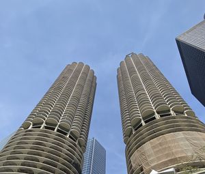 Preview wallpaper buildings, towers, bottom view, architecture