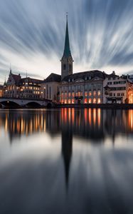 Preview wallpaper buildings, towers, lake, bridge, canal, reflection