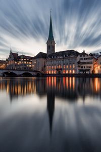 Preview wallpaper buildings, towers, lake, bridge, canal, reflection