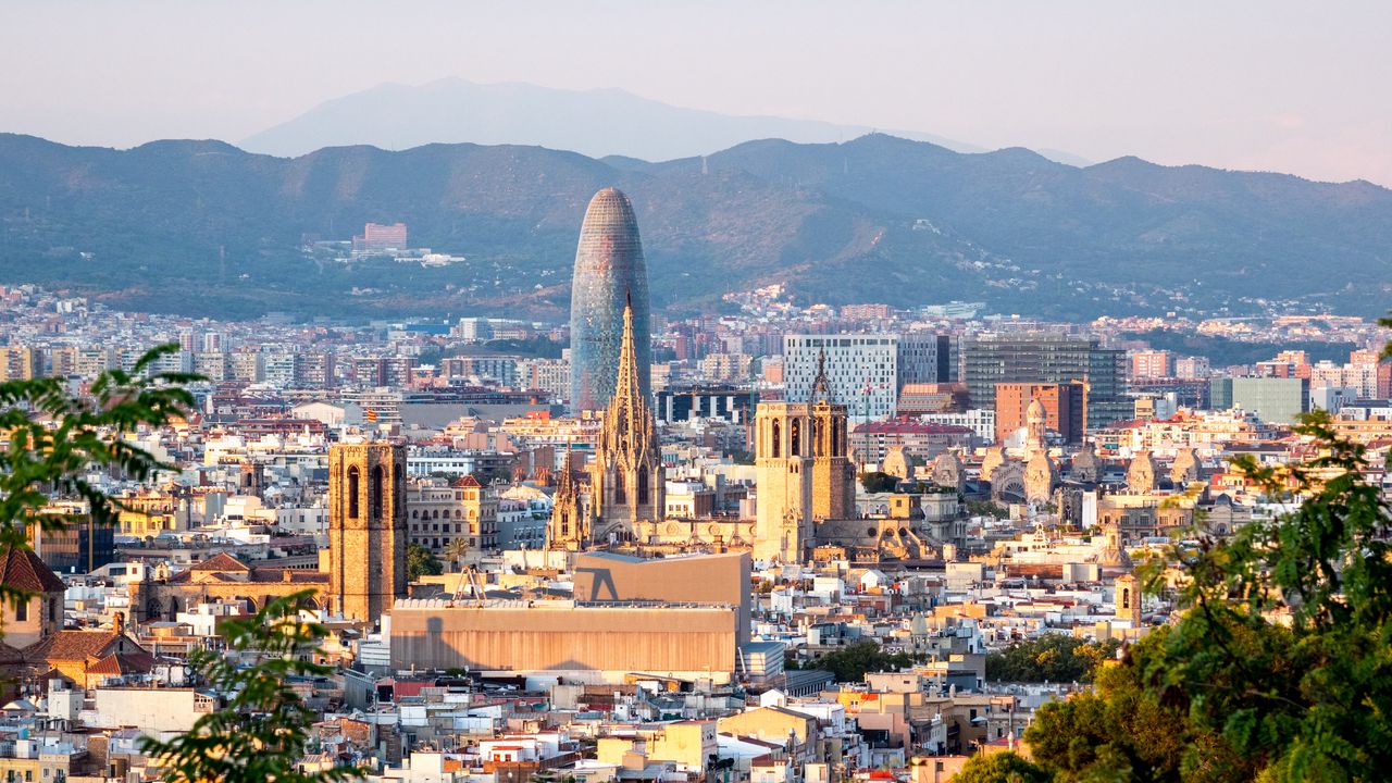 Wallpaper buildings, towers, mountains, city