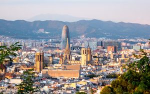 Preview wallpaper buildings, towers, mountains, city