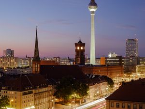 Preview wallpaper buildings, towers, road, freezelight, lights, city, night