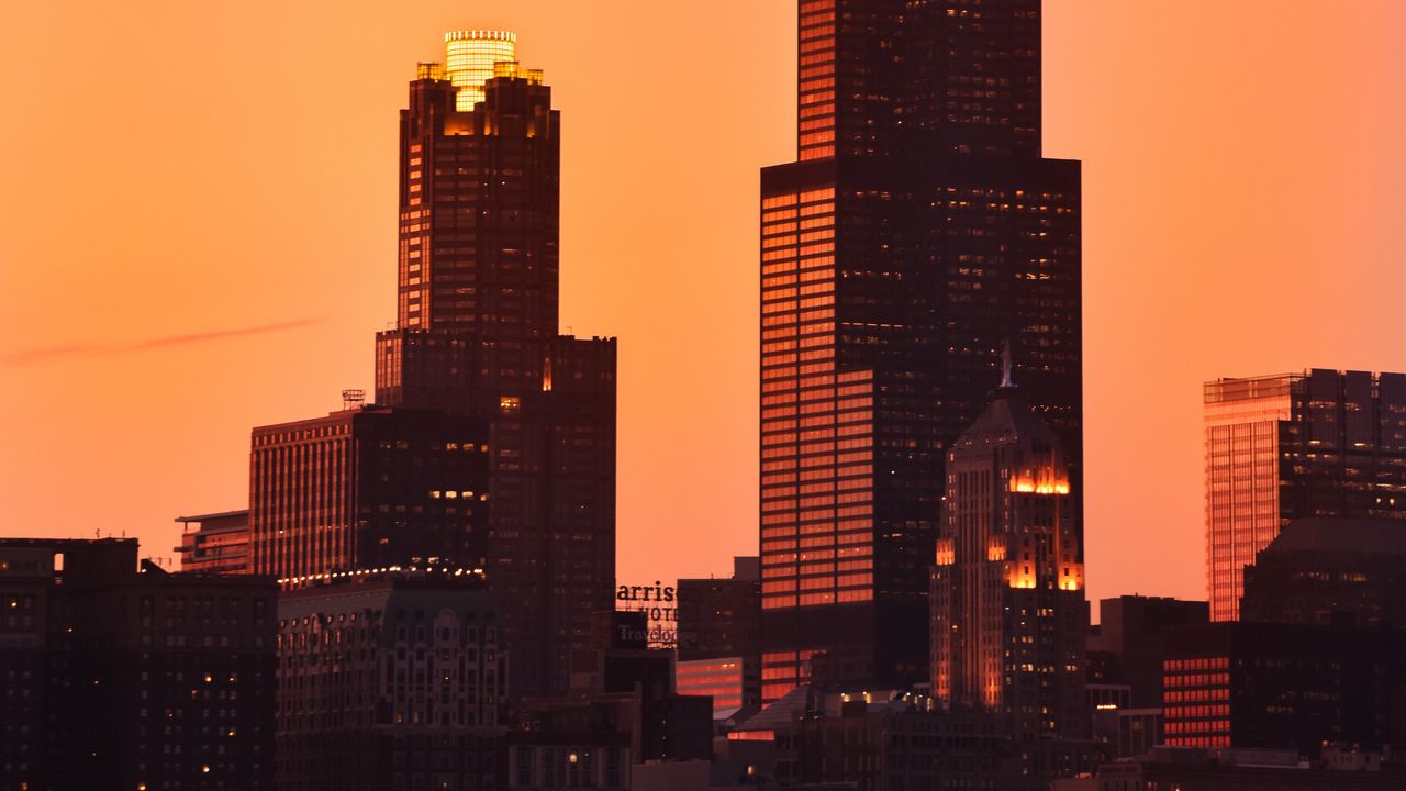 Wallpaper buildings, towers, skyscrapers, dusk, city