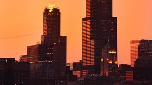 Preview wallpaper buildings, towers, skyscrapers, dusk, city