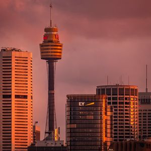 Preview wallpaper buildings, towers, skyscrapers, city, dusk