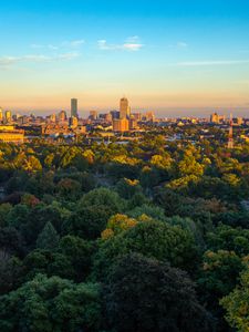 Preview wallpaper buildings, trees, city, sunset