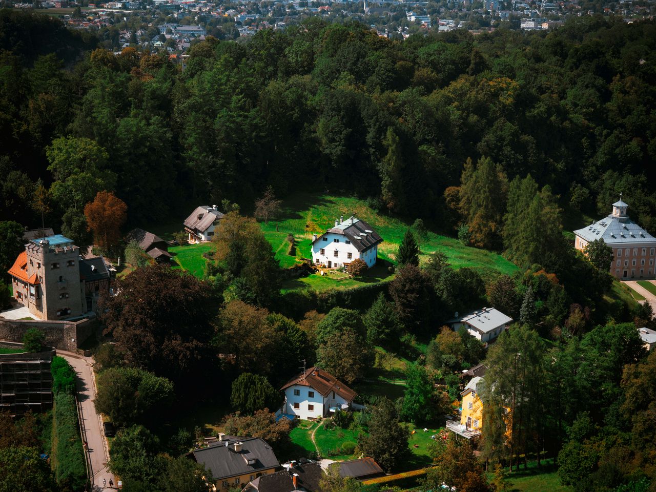 1280x960 Wallpaper buildings, trees, houses, city, height, salzburg, austria
