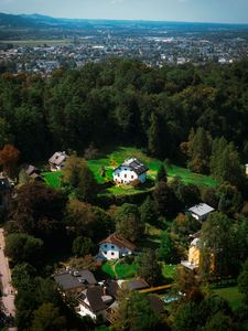 Preview wallpaper buildings, trees, houses, city, height, salzburg, austria
