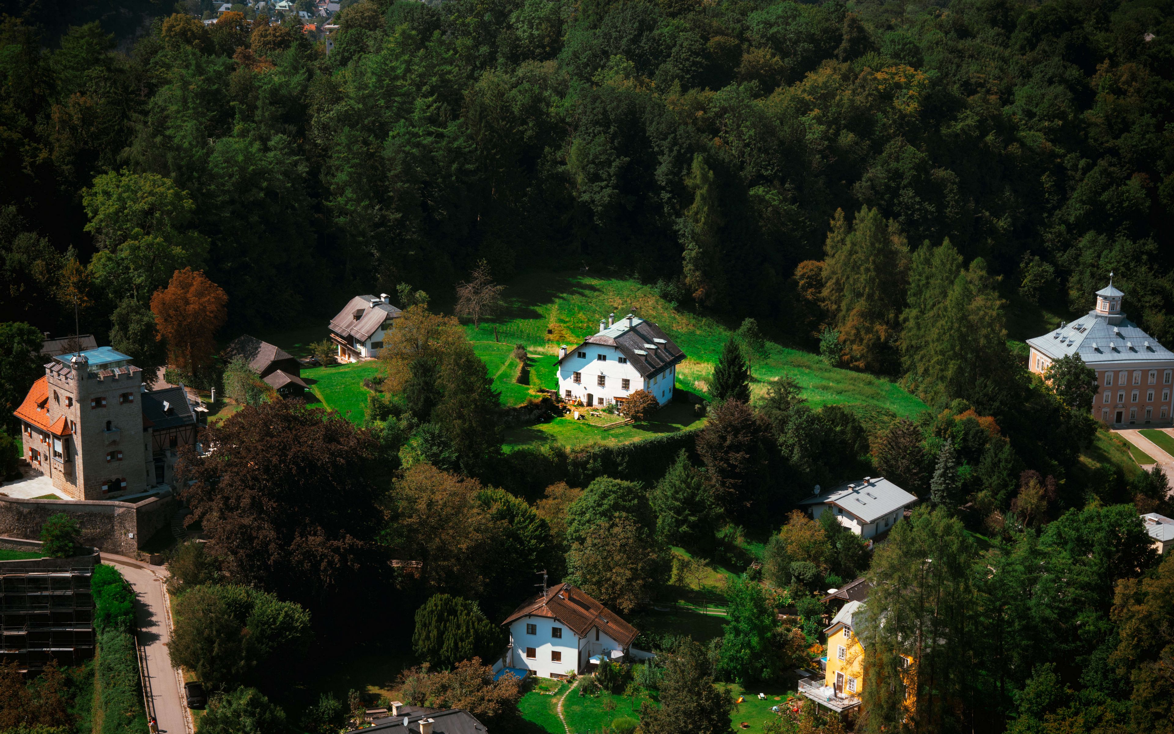3840x2400 Wallpaper buildings, trees, houses, city, height, salzburg, austria