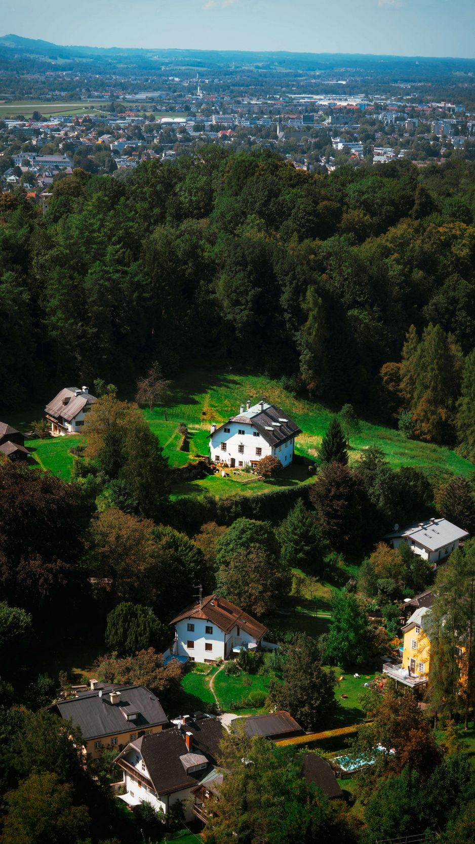 938x1668 Wallpaper buildings, trees, houses, city, height, salzburg, austria