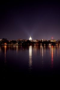 Preview wallpaper buildings, trees, lights, river, night