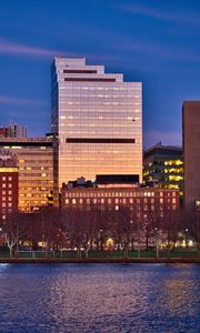 Preview wallpaper buildings, trees, river, water, city