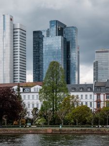 Preview wallpaper buildings, trees, river, embankment