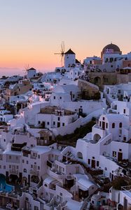 Preview wallpaper buildings, windmill, island, greece, sunset