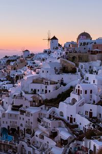 Preview wallpaper buildings, windmill, island, greece, sunset