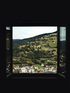 Preview wallpaper buildings, window, slope, trees