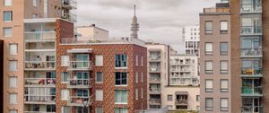 Preview wallpaper buildings, windows, antenna, clouds