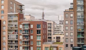 Preview wallpaper buildings, windows, antenna, clouds