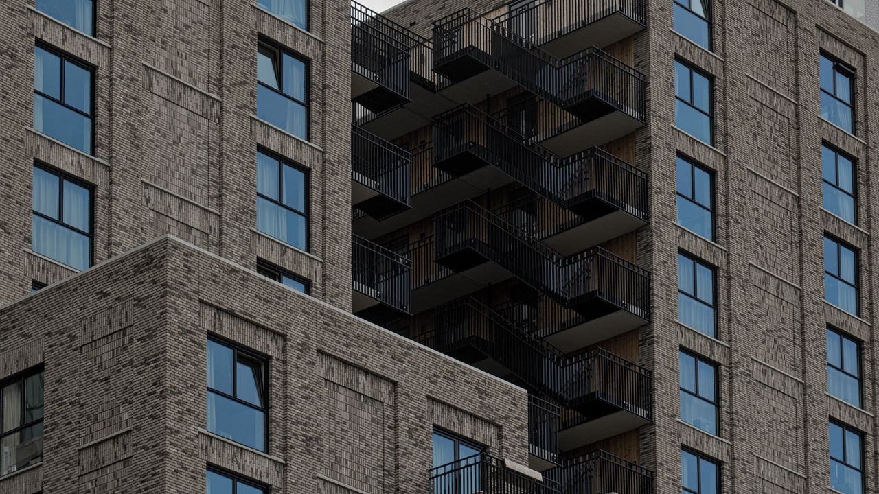 Wallpaper buildings, windows, balconies, facade, bricks