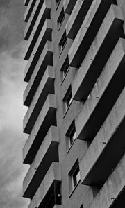 Preview wallpaper buildings, windows, facade, balconies, architecture, clouds, black and white