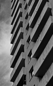 Preview wallpaper buildings, windows, facade, balconies, architecture, clouds, black and white